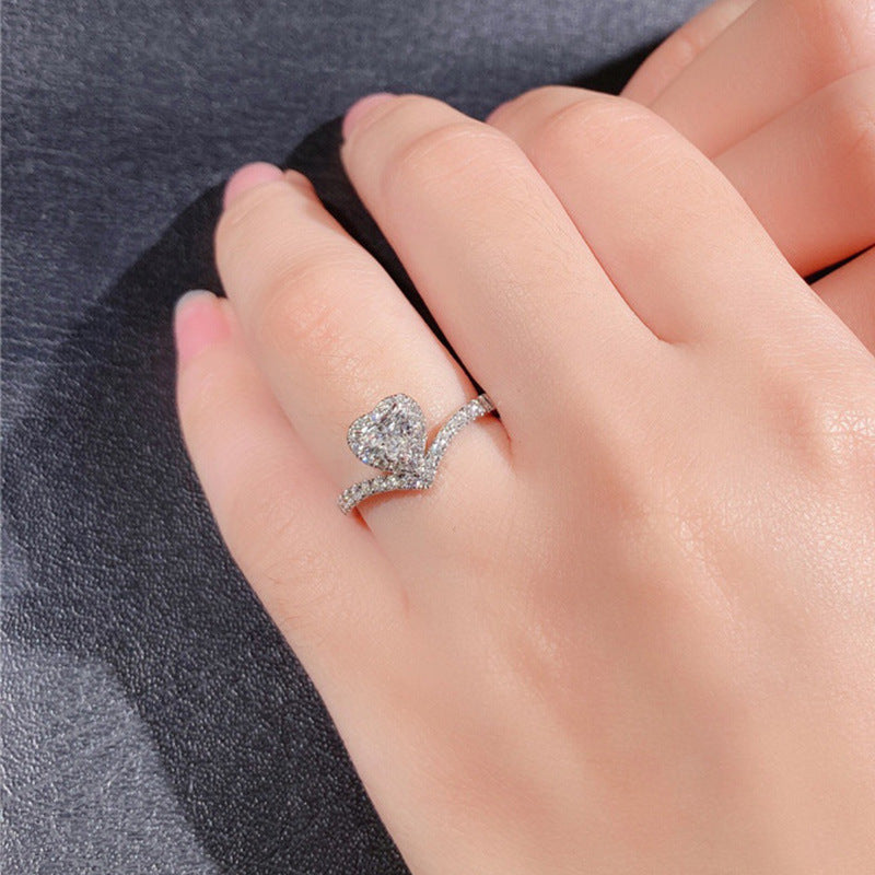 Simple V-shaped Heart-shaped Zircon Ring For Women – Gifts for Her — 1