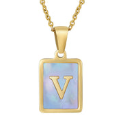 Titanium Steel 26 English Letter Necklace Blue – Jewelry Gift Ideas — 18