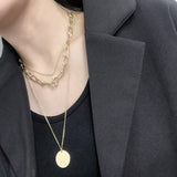 Metal Multilayer Thick Chain Necklace Smooth Disc – Jewelry Gift Ideas — 3