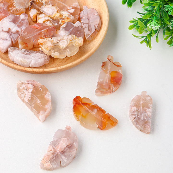 Natural Cherry Blossom Agate Crystal Leaf Pendant – Jewelry Gift Ideas — 1