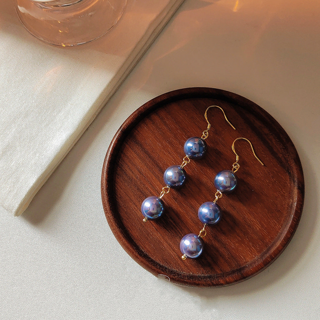 925 Silver Needle Purple Bead Long Tassel Earrings – Gifts for Her — 1