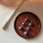 925 Silver Needle Purple Bead Long Tassel Earrings – Gifts for Her — 1