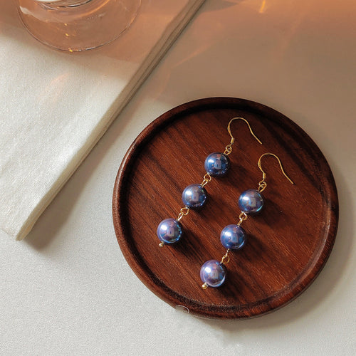 925 Silver Needle Purple Bead Long Tassel Earrings – Gifts for Her — 1