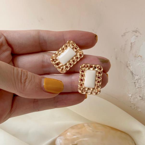 Geometric color drop oil stitching earrings – Stylish Gifts — 1