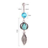 Turquoise Water Drop Leaves Belly Button Ring – Special Occasion Gifts — 3