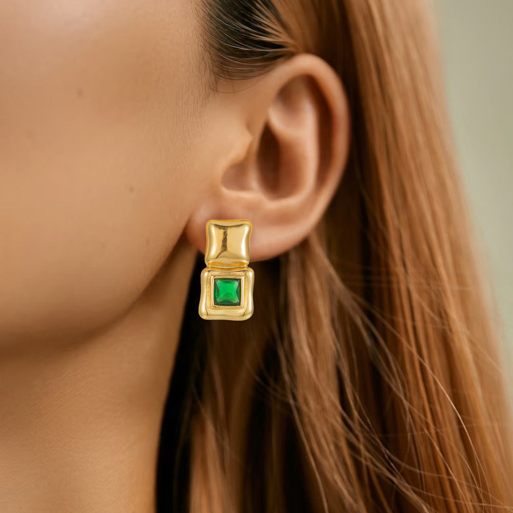 Square Geometric Stainless Steel Inlaid Zircon Stud – Stylish Gifts — 1