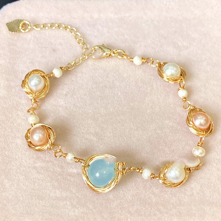 14k Gold Wrapped Yarn Hand-made Sapphire Bracelet – Jewelry Gift Ideas — 1