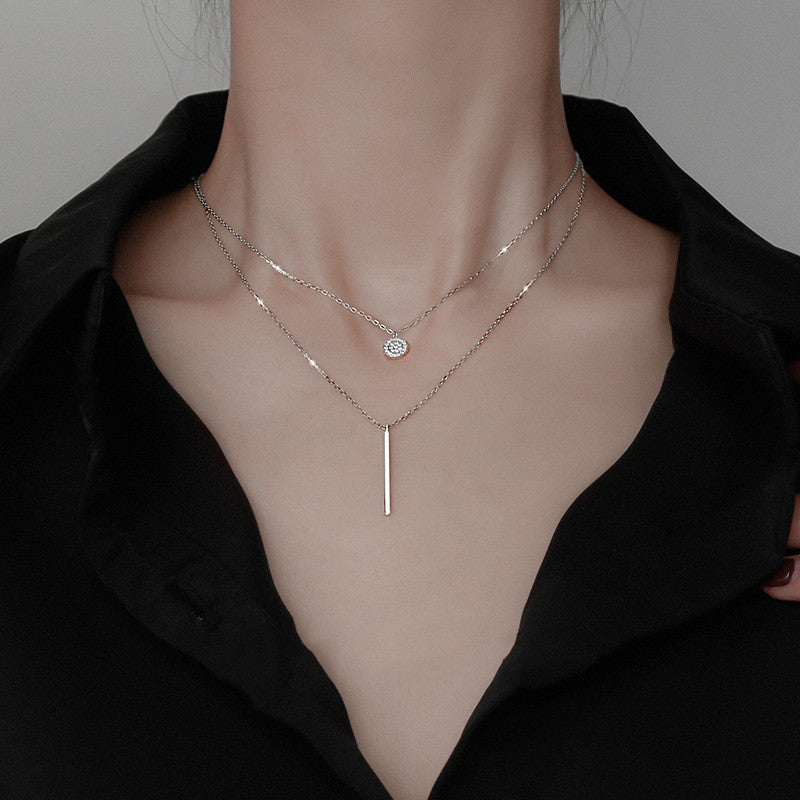 Square Stripe Diamond Round Double Necklace – Jewelry Gift Ideas — 1