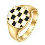 Square Black And White Checkerboard Gold Ring – Special Occasion Gifts — 5