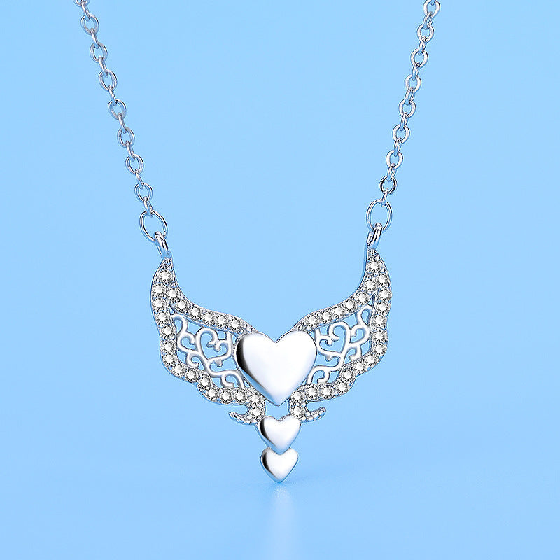 Heart Necklace Heart With Heart Wings Clavicle – Jewelry Gift Ideas — 1