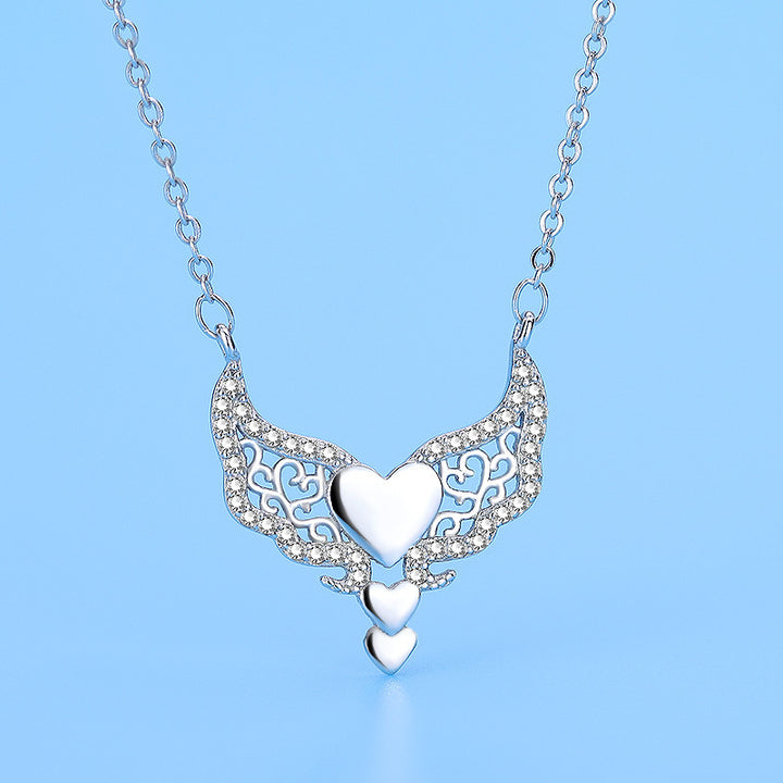 Heart Necklace Heart With Heart Wings Clavicle – Jewelry Gift Ideas — 1