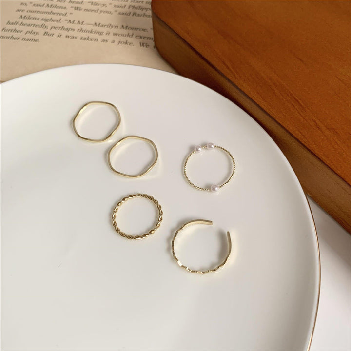 Five-piece Pearl Wavy Combination Ring – Useful Gifts — 1