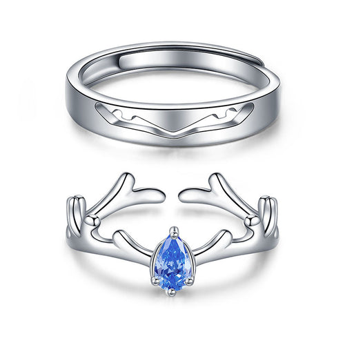 Couple Style Fashion Blue Diamond Antler Ring – Stylish Gifts — 2
