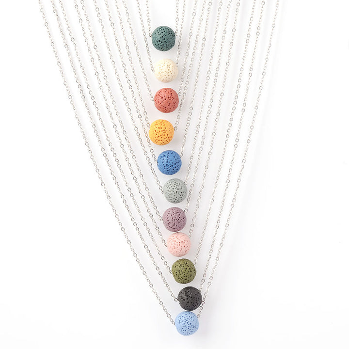 Simple Wild Volcanic Stone Round Bead Necklace – Jewelry Gift Ideas — 1