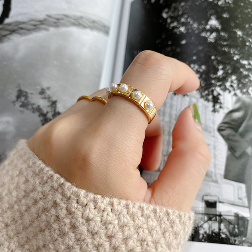 925 Sterling Silver Golden Checkered Pearl Ring – Surprise Gifts — 2