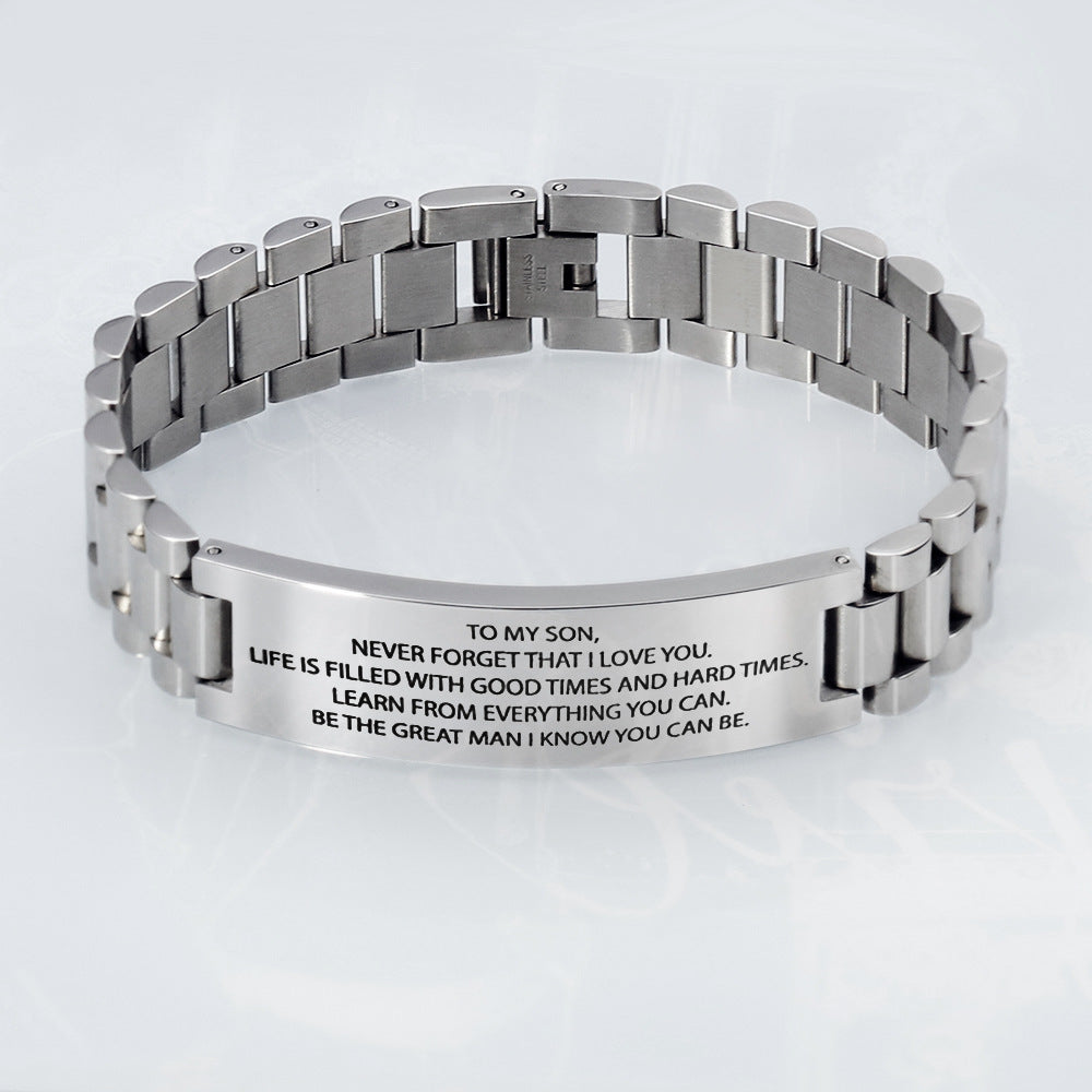 Style Stainless Steel Black Strap Lettering Bracelet – Stylish Gifts — 1