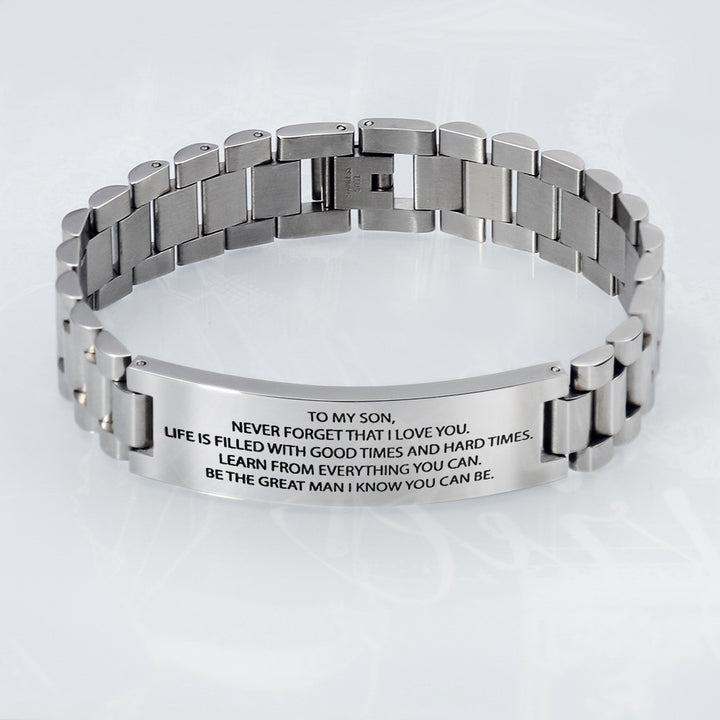 Style Stainless Steel Black Strap Lettering Bracelet – Stylish Gifts — 1
