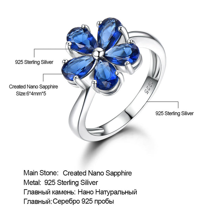 925 Sterling Silver Flowers Sapphire Ring For Women – Gifts for Her — 2
