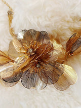 Long Metal Flower Tassel Earrings Necklace Set – Jewelry Gift Ideas — 3