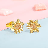 Sterling Silver Earrings Sunflower Simple Diamond Set – Surprise Gifts — 1