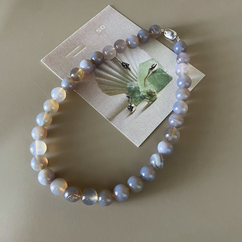 Chinese Style Grey Natural Agate Beaded Necklace – Jewelry Gift Ideas — 1