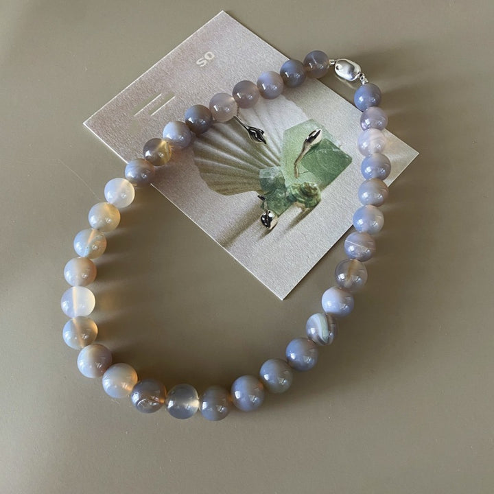 Chinese Style Grey Natural Agate Beaded Necklace – Jewelry Gift Ideas — 1