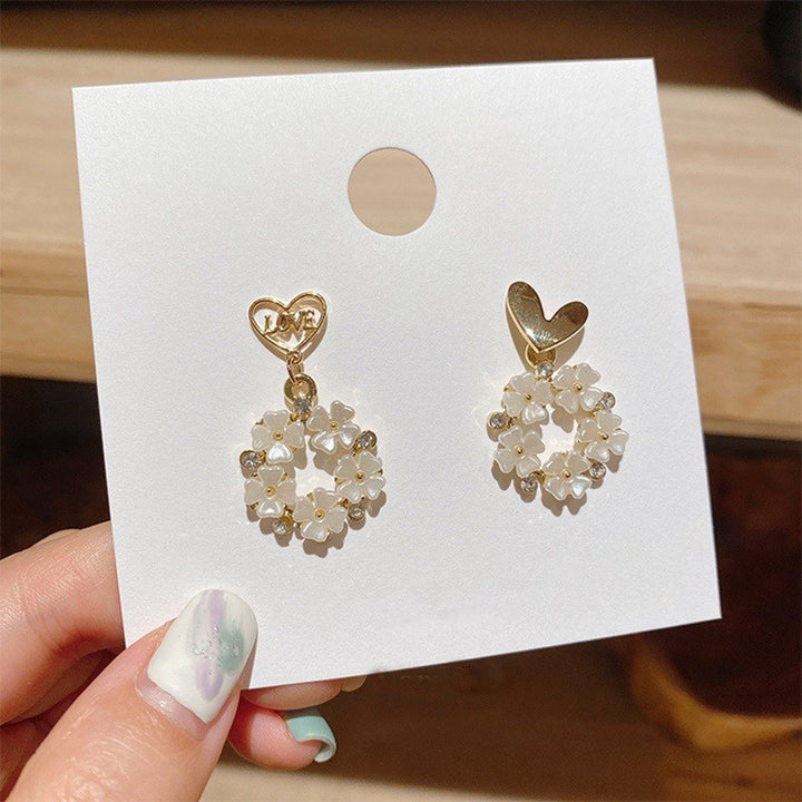 Flower Circle Asymmetric Love Earrings Women – Gifts for Couples — 1