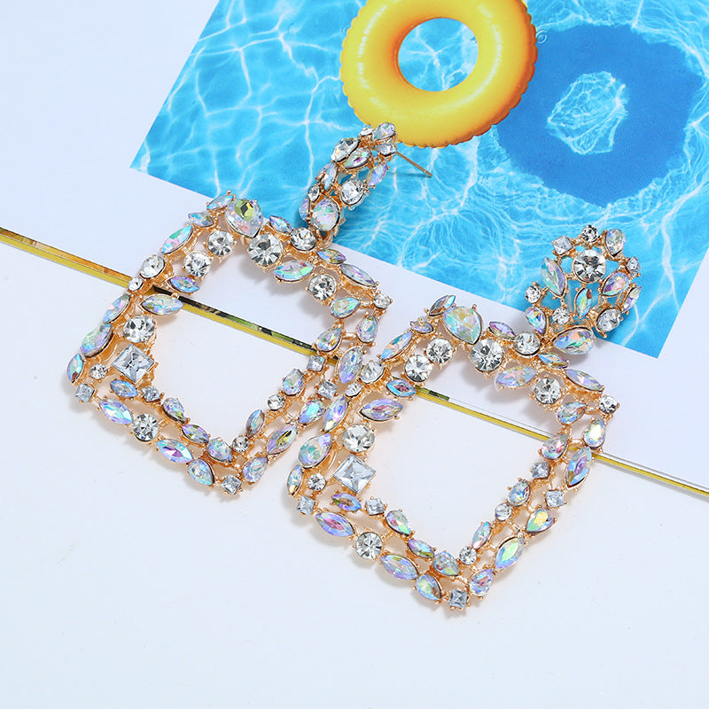 Crystal Big Square Drop Earrings For Women Shiny Party – Gifts for Her — 1
