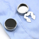 Illegal Button Men's Round Carbon Fiber Cufflink – Gifts for Him — 7