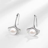 Sterling Silver Earrings Ginkgo Leaf Pearl Female – Gifts for Her — 2