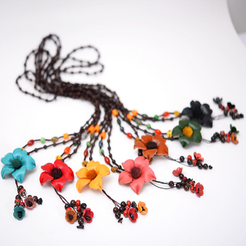 Long sweater chain cowhide flower pendant – Jewelry Gift Ideas — 1