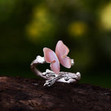 Pink Shell Butterfly Ring Female Branch S925 Silver – Gifts for Her — 5