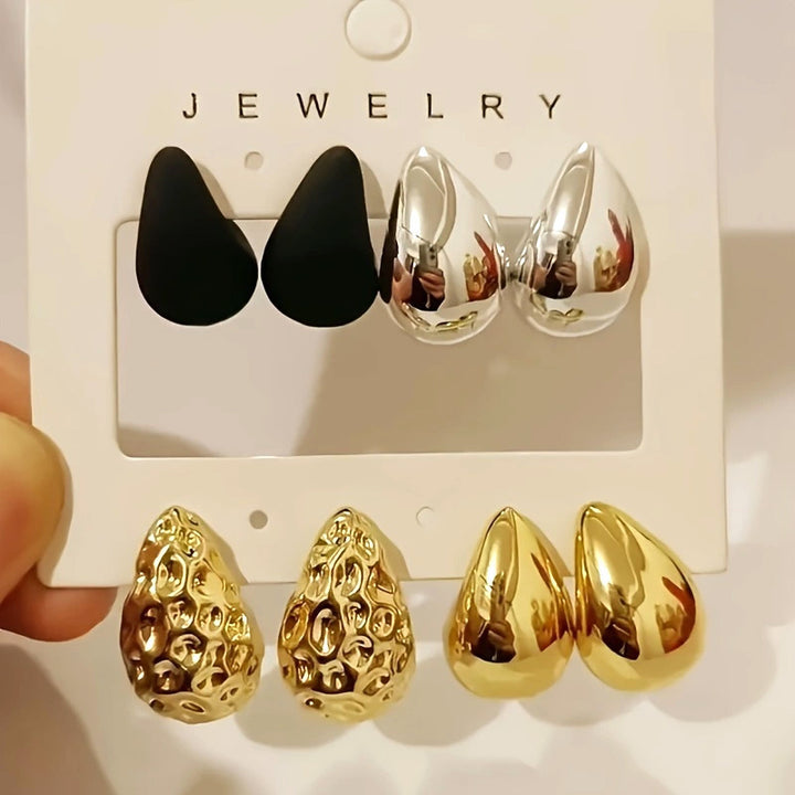 Minimalistic Water Drops Hammered Earrings Suit – Stylish Gifts — 1