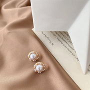 Silver Post Pearl Stud Earrings Geometric Round – Thoughtful Gifts — 7