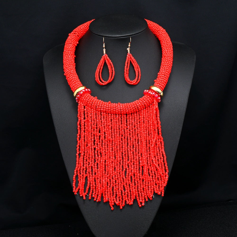 Ethnic Style Tassel Bead Necklace And Earrings Suite – Stylish Gifts — 1