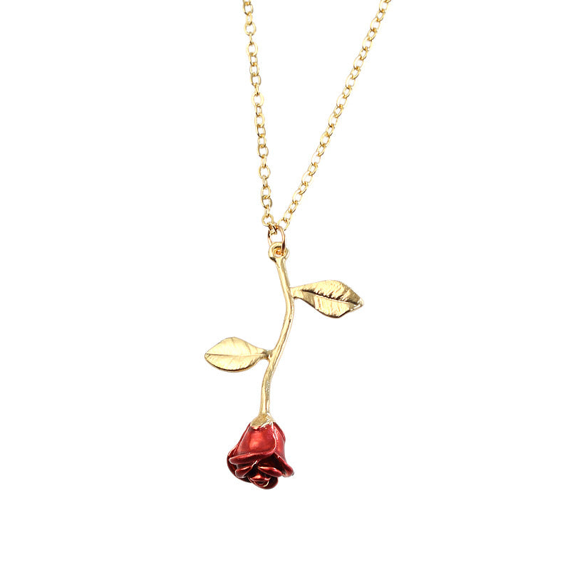 Creative Drop Red Rose Flower Pendant Necklace – Jewelry Gift Ideas — 1