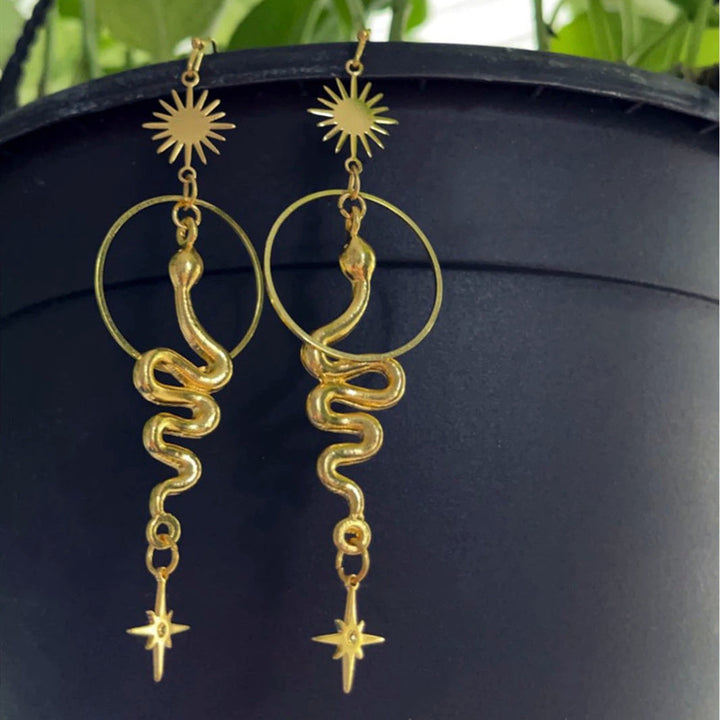 Boho Gothic Circle Gold Snake Earrings – Special Occasion Gifts — 1