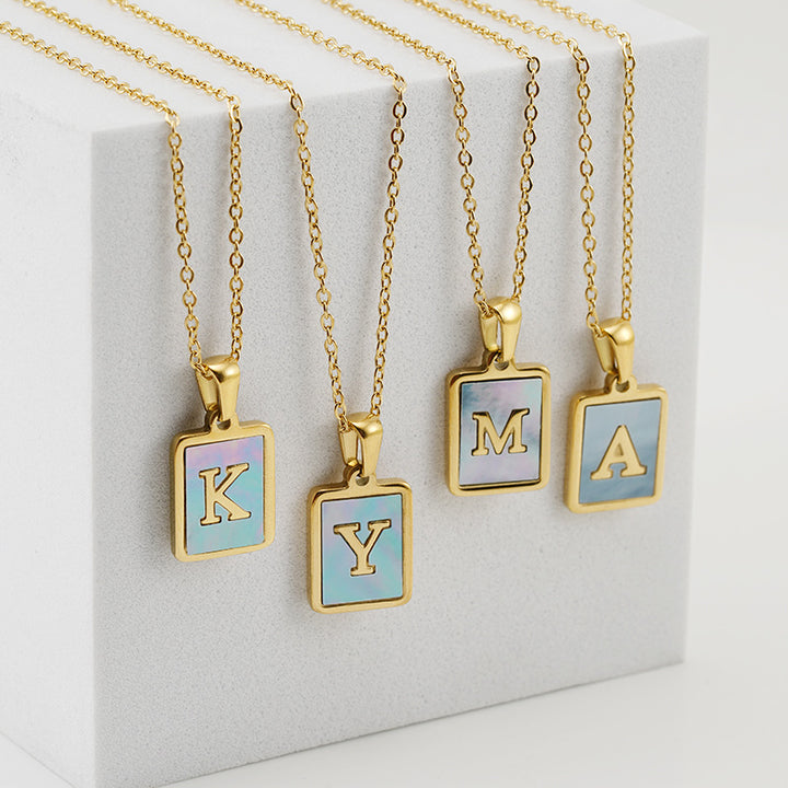 Titanium Steel 26 English Letter Necklace Blue – Jewelry Gift Ideas — 1