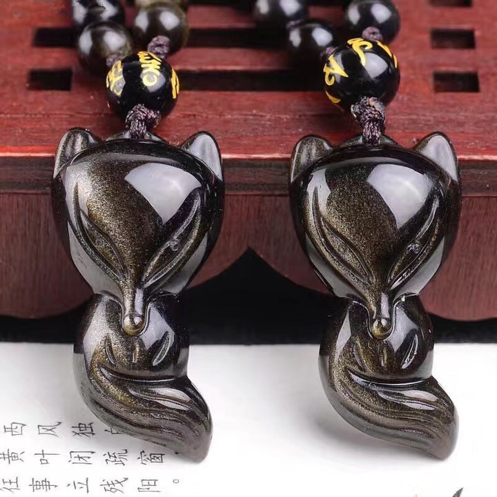 Natural Gold Obsidian Fox Pendant Men's – Jewelry Gift Ideas — 1