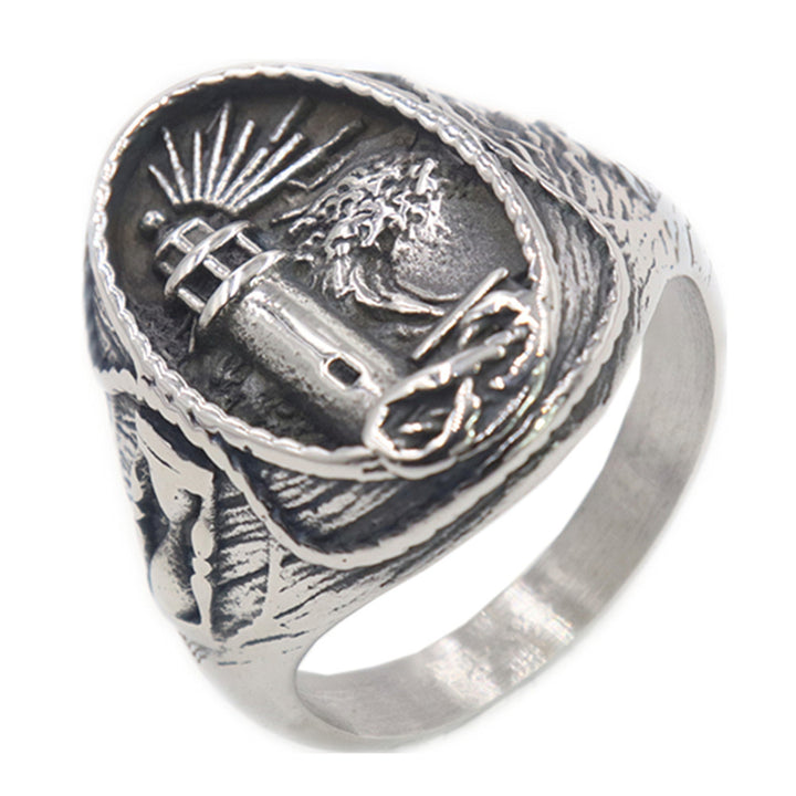 Steel Lighthouse Ring Men's Punk Titanium Steel Ring – Gifts for Him — 1