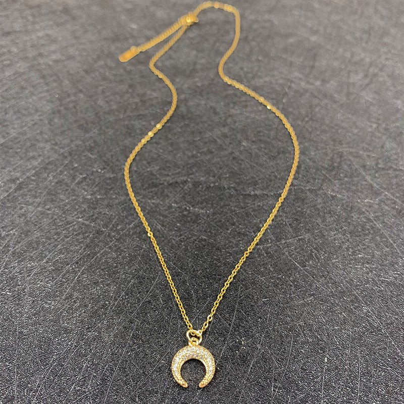Zircon Moon Necklace Copper Plated Real Gold Full – Jewelry Gift Ideas — 1
