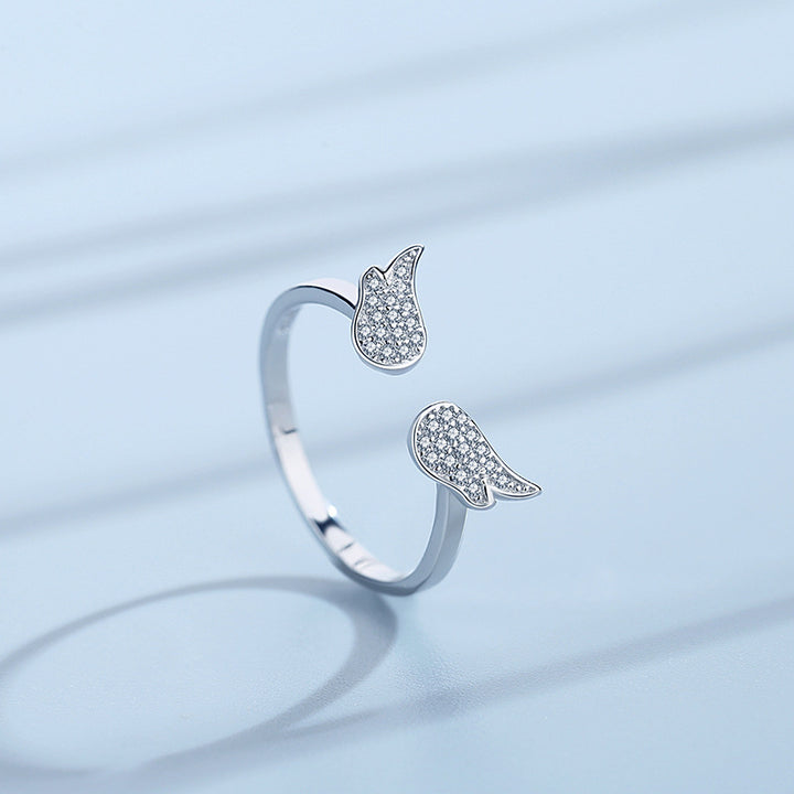 Fashion Sweet Diamond Angel Wing Silver Ring – Stylish Gifts — 1