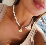 Portrait Round Coin Pendant Pearl Chain Necklace – Jewelry Gift Ideas — 2