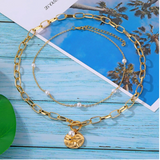 Vintage Chain Inlaid Pearl Disc Pendant Necklace – Jewelry Gift Ideas — 2