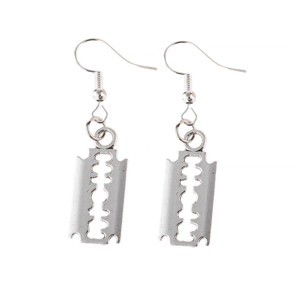 Razor Antique Silver Blade Pendant Earrings – Jewelry Gift Ideas — 1