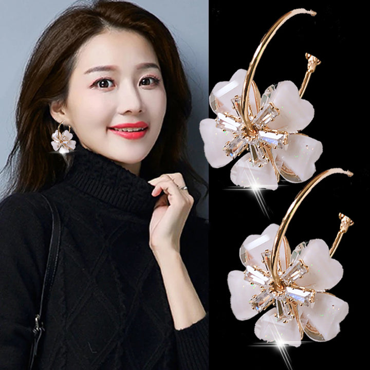 Big Earrings Flower Crystal 925 Silver Needle – Thoughtful Gifts — 1