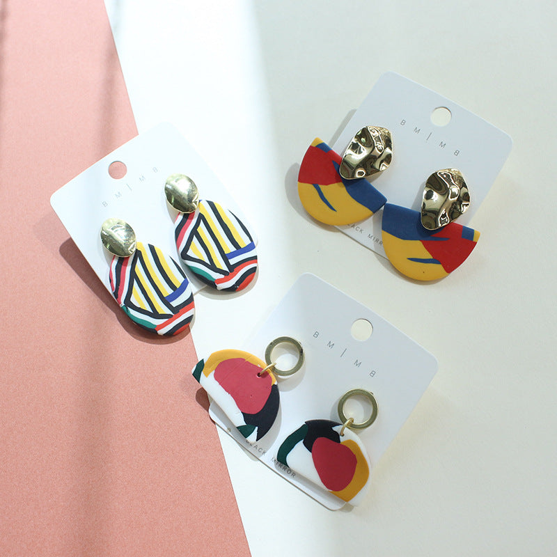 Women's Exaggerated Contrast Geometric Clay Earrings – Gifts for Her — 1