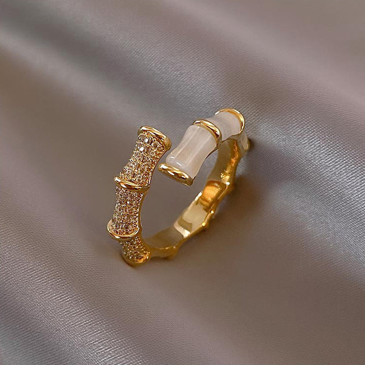 Backgammon Bamboo Ring Zircon Adjustable Ring – Surprise Gifts — 1