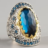 Oval Blue Gemstone Ring With Wide Face Ring – Thoughtful Gifts — 5