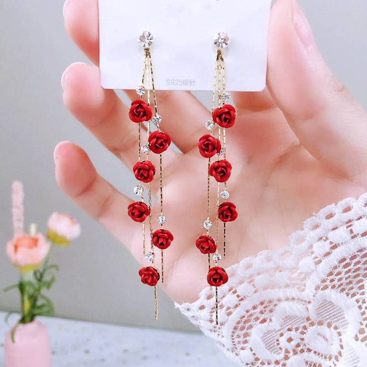 Temperament Long Tassel Earrings Rose Earrings Women – Gifts for Her — 1